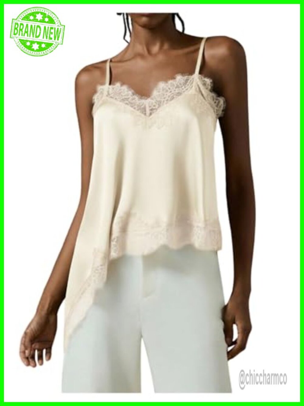 GORGLITTER Women's Lace Satin Cami Top Asymmetrical Silk Western Camisole